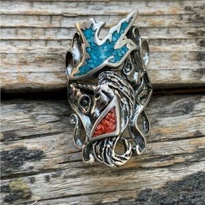 UNICORN AND SPARROW CRUSHED TURQUOISE & CORAL ELONGATED RING